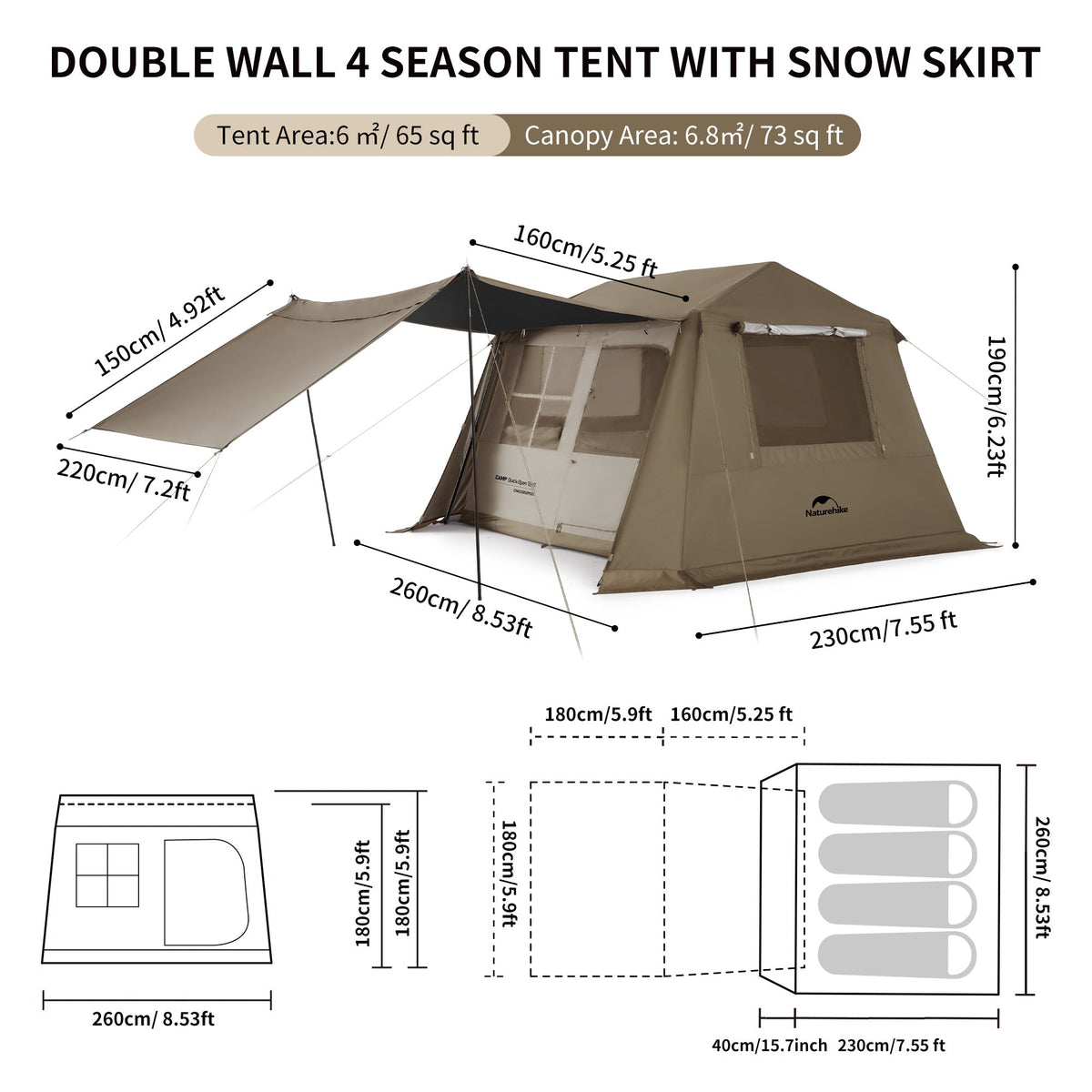 Naturehike Village 6.0 Gen 2 Quick Open Tent Brown (2026)