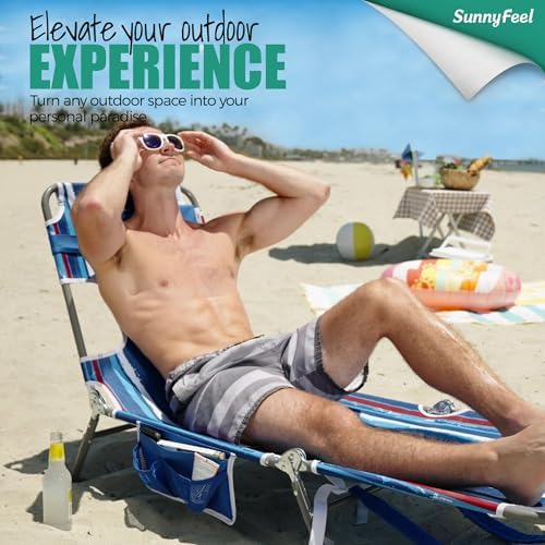 SUNNYFEEL Beach Lounge Chair, Backpack Reclining Beach Chairs Lay Flat, Sun Face Down Tanning Chair, Folding Camping Chairs Portable Camp Cot with Backpack Straps for Outdoor/Picnic/Lawn