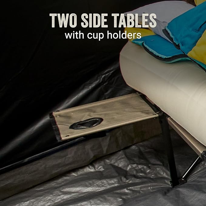 Coleman Queen-Size Airbed Cot Combination, Folding Air Mattress with Steel Frame & Side Table, Battery Pump Included, Great for Camping, Lounging, Elevated Sleeping, Guests, & More